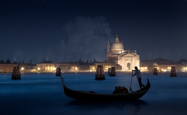 A gondola ride under the stars in Venice, Italy