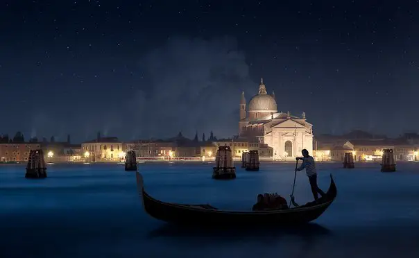 A gondola ride under the stars in Venice, Italy