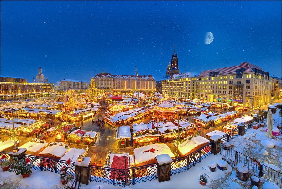 Winter night over Dresden, Germany