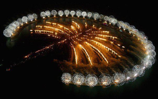 Fireworks on the Palm Islands in Dubai, UAE