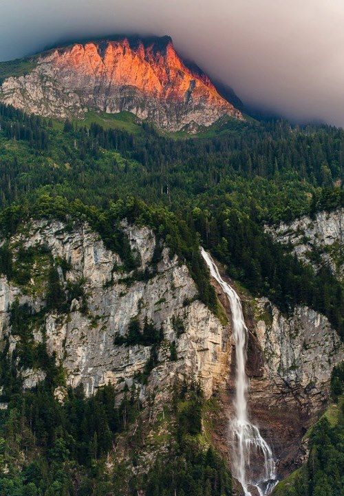Exquisite mountain waterfall in Switzerland