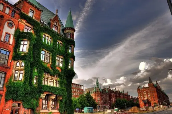 Houses in Hamburg street, Germany.
