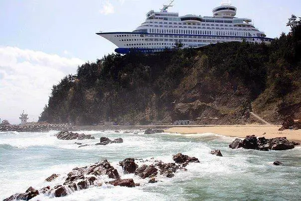 South Korean hotel-liner on the coast of the Sea of ​​Japan.