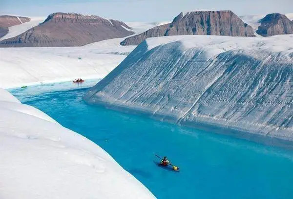 The blue river in the glacier, Greenland.