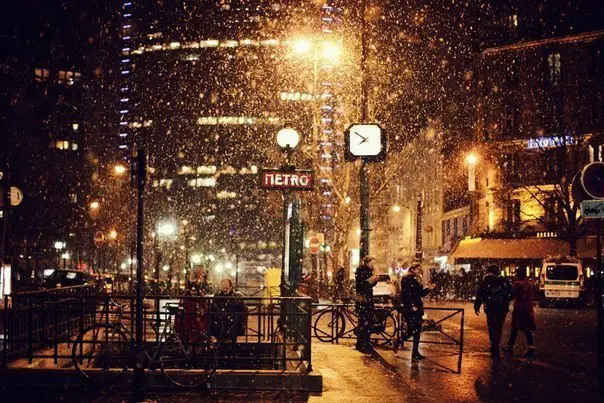 Winter Street in Paris, France.