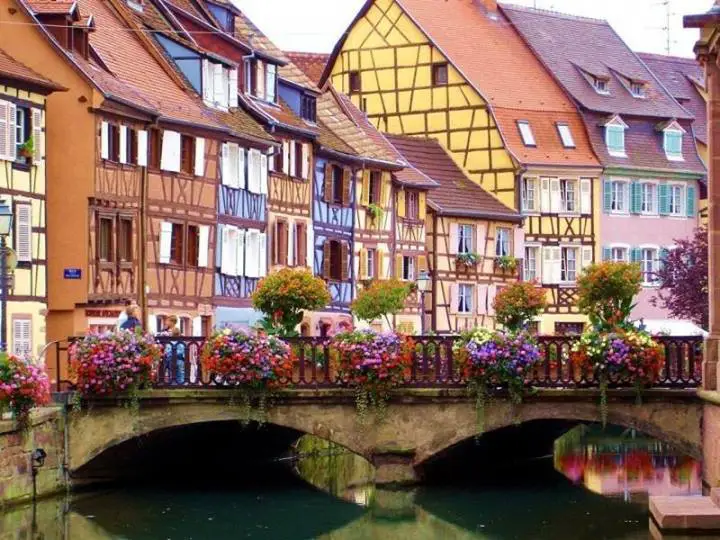Rainbow houses in the cozy town of Colmar, France.