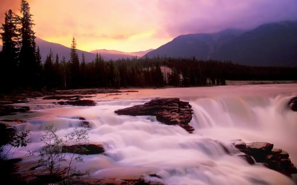 Mountain river at sunset