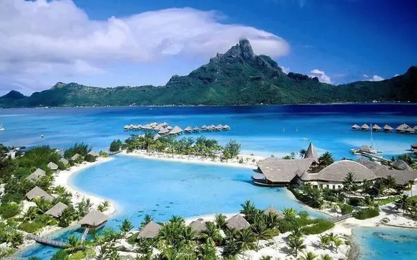 Hotel near the coast of the island of Bora Bora