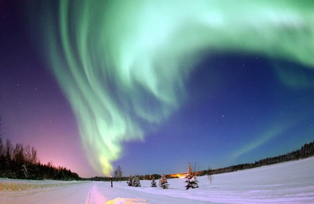 Northern lights in the evening sky