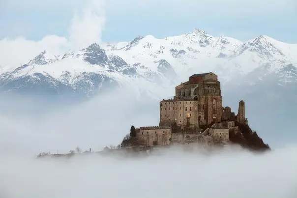 Castle in the fog, Italy