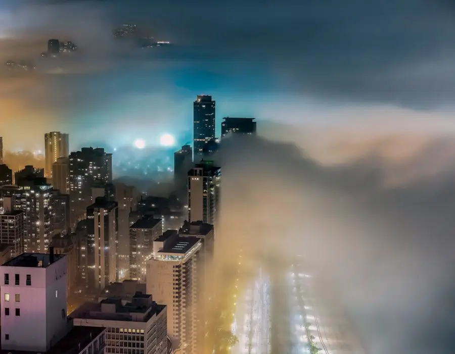 Fog over Chicago, Illinois, USA