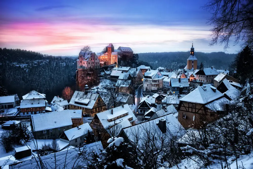 View of the winter Honstein, Saxony, Germany