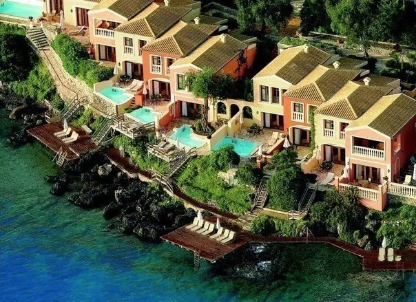 Houses on the coast of Corfu, Greece