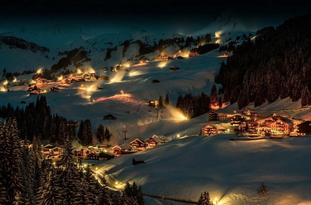 Night in the village of Bregencerveld, Austria