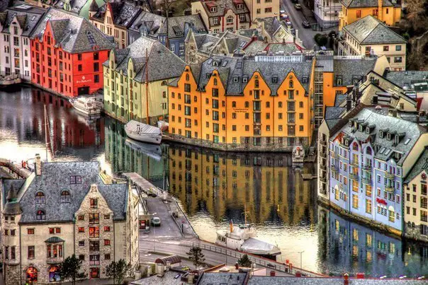 The canal in Aalesund, Møre og Romsdal, Norway
