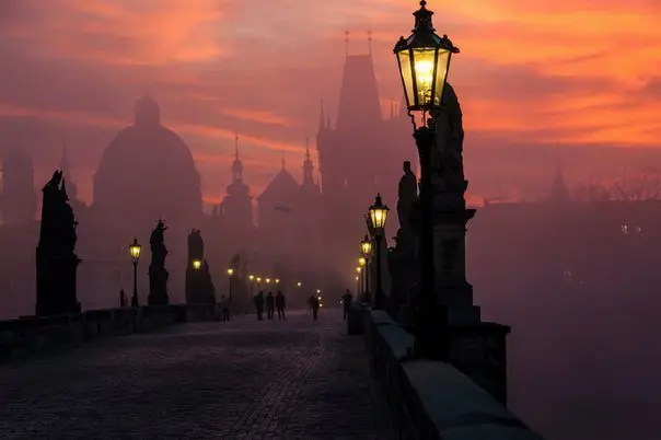 Evening Charles Bridge in Prague, Czech Republic