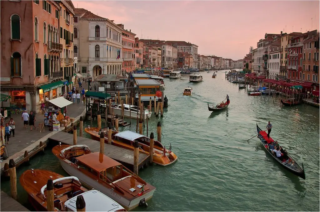 View of the lively Grand Canal, Venice, Italy