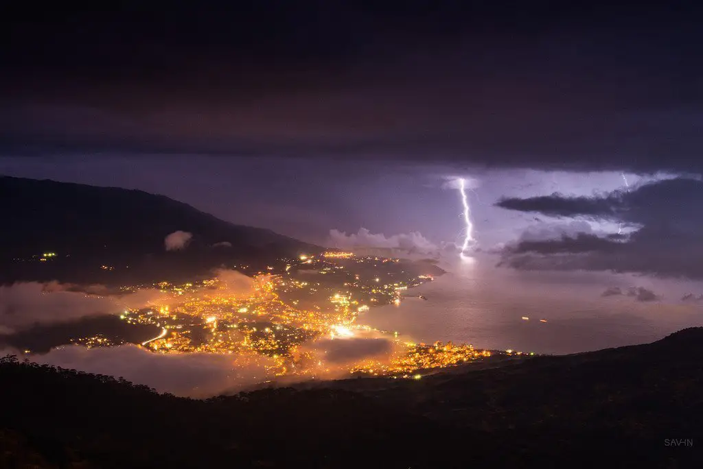 A night storm in the sea, Crimea, Ukraine