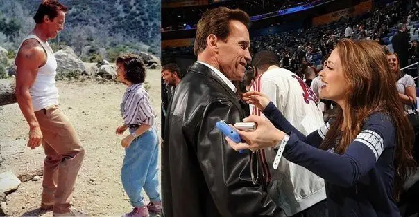 Arnold Schwarzenegger and Alyssa Milano 28 years later