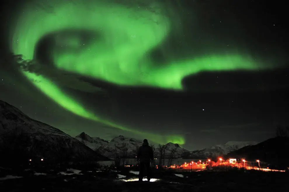 Northern lights in the sky near Tromsø, Norway