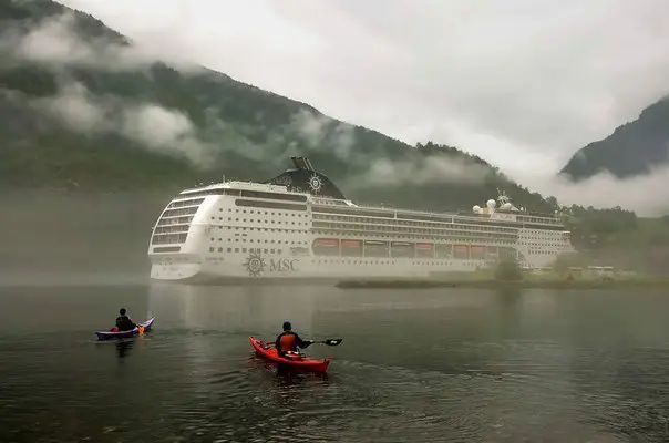 Cruise liner in one and Norway's fjords