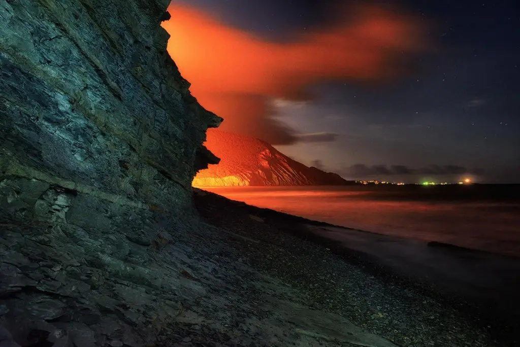 Night coast in the Krasnodar Territory, Russia
