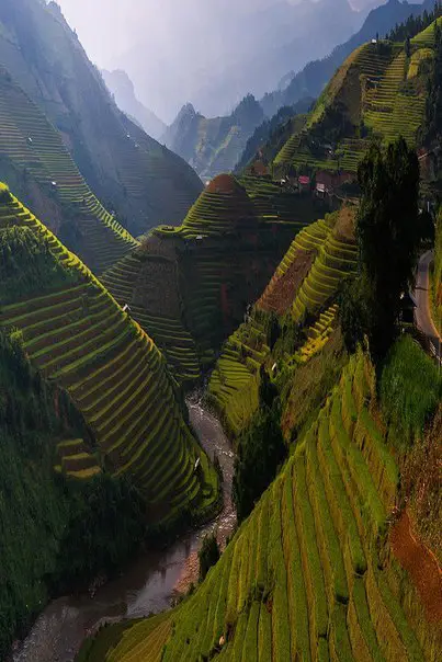 Mu Kang Chai is a rural area in Vietnam where the mountains are covered with stepped fields