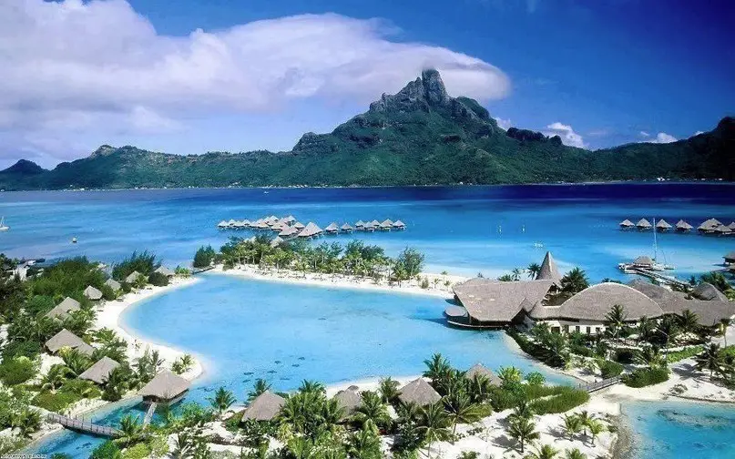 Hotel near the coast of the island of Bora Bora, French Polynesia