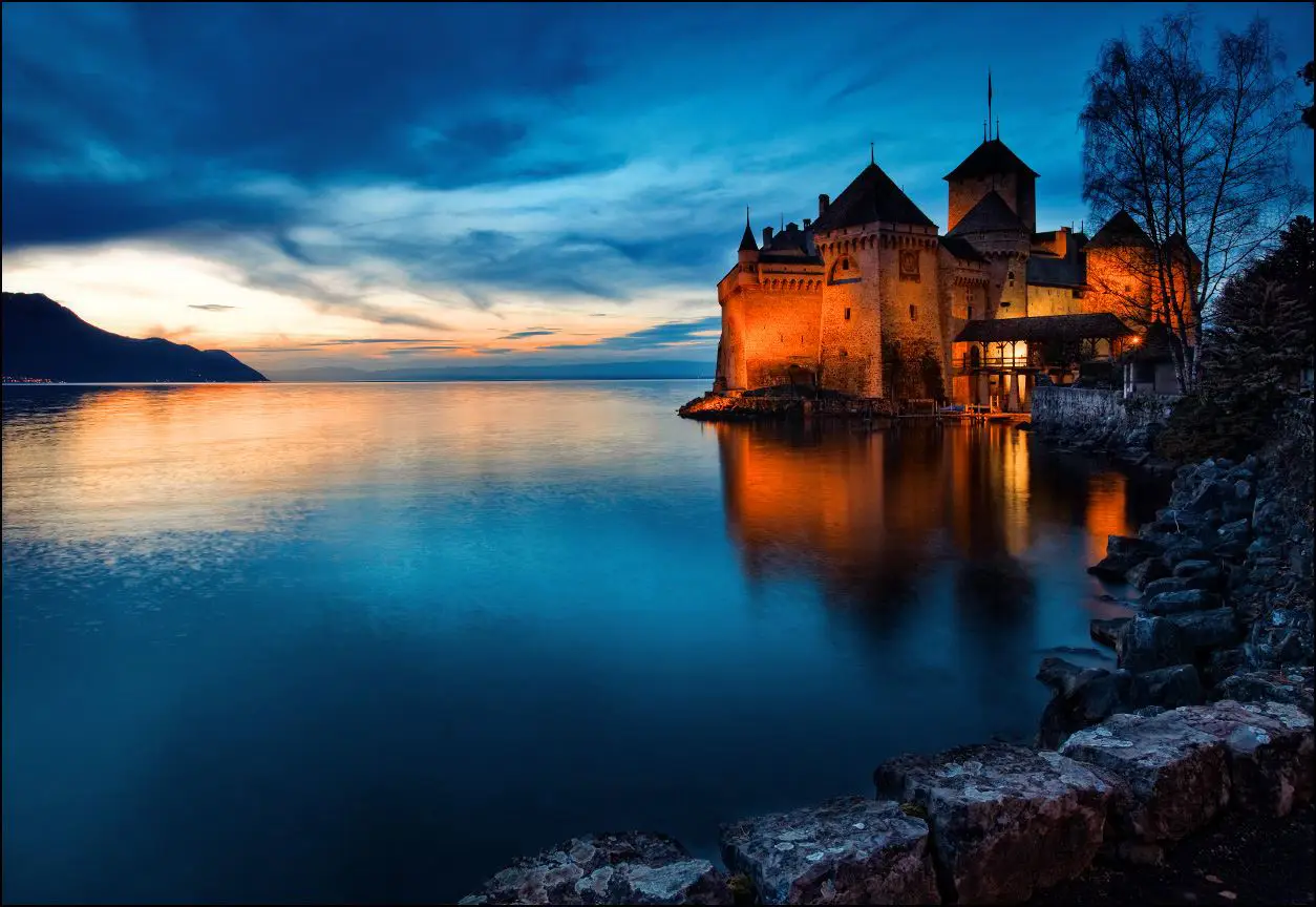 Switzerland. Schilton Castle, located on the shores of Lake Geneva