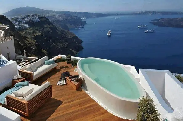 Balcony of the hotel in Santorini, Greece