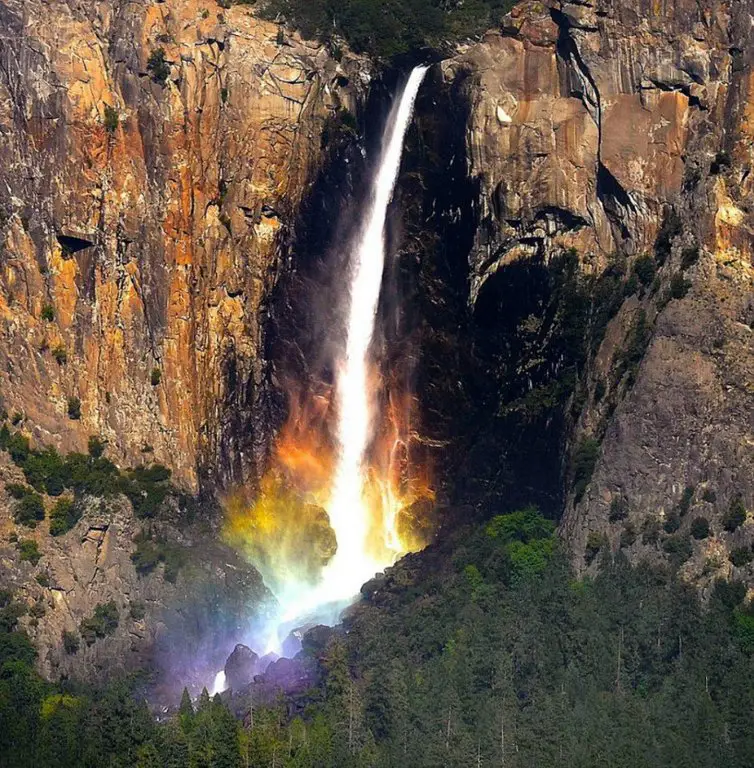 Rainbow under a waterfall in Yosemite National Park, USA
