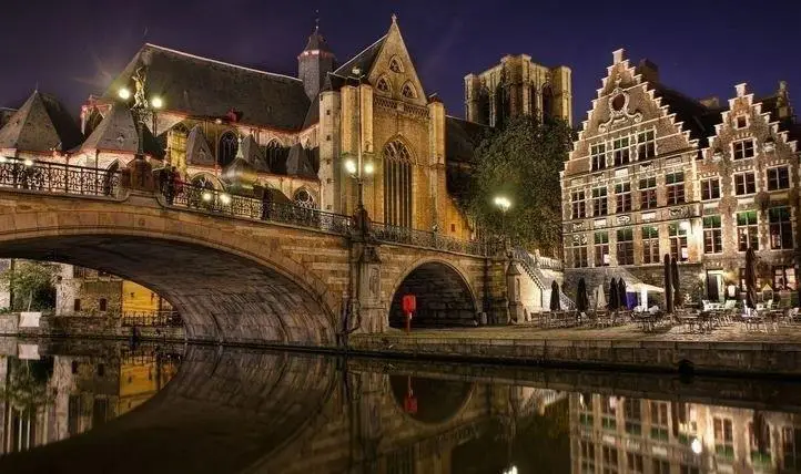 Romantic night landscape, Ghent. Belgium
