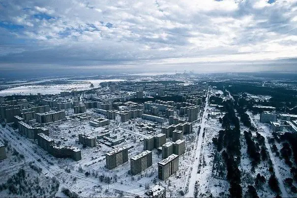 Abandoned houses in the exclusion zone of the Chernobyl nuclear power plant, Pripyat