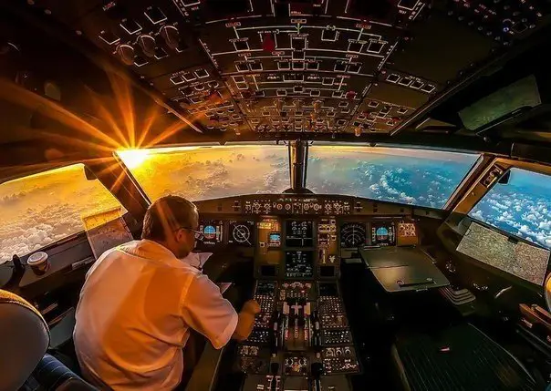 View of the sunrise from the cockpit
