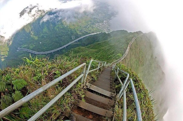 The famous Haiku staircase or, as it is often called, the Ladder to Heaven, located on Oahu, Hawaii