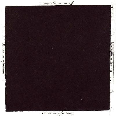 1) Роберт Фладд, Великая тьма, 1617 <br>2) Берталь, «Вид на Ла-Хог (ночной эффект), Жан-Луи Пети», 1843 <br>3) Пол Билход, Ночная драка негров в подвале, 1882<br>4) Альфонс Алле, Философы ловят черную кошку в темной комнате, 1893