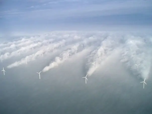 View from the plane to windmills in Denmark