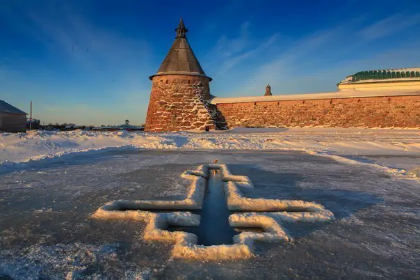 Зима на Соловецких островах. Белое море. Россия