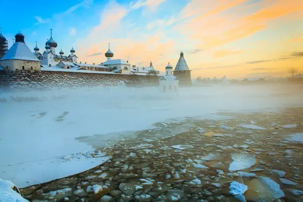 Зима на Соловецких островах. Белое море. Россия
