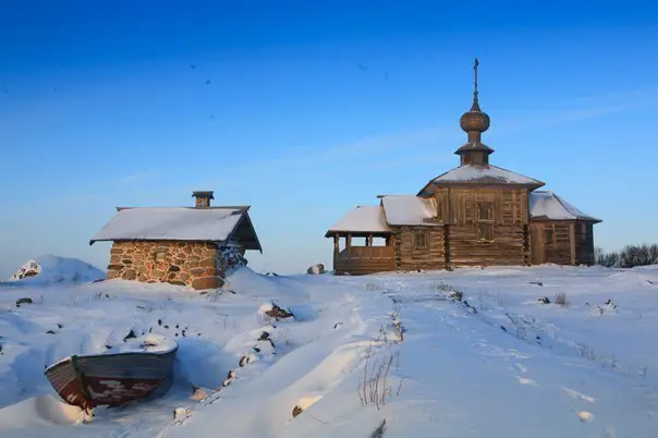 Зима на Соловецких островах. Белое море. Россия