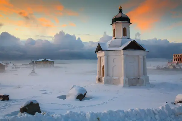 Зима на Соловецких островах. Белое море. Россия