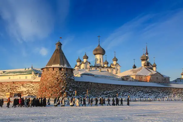 Зима на Соловецких островах. Белое море. Россия