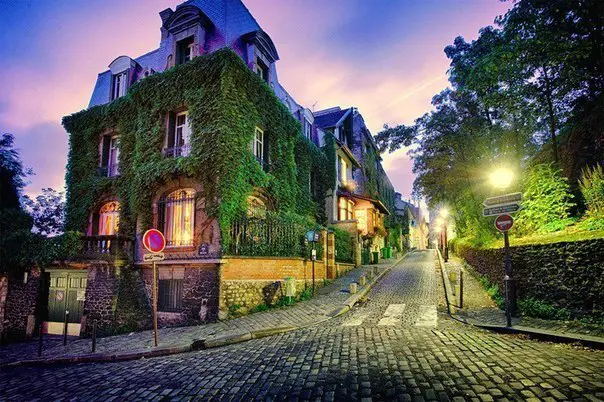Street in the evening of Paris, France