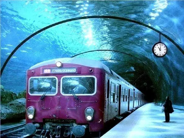 Train in an underwater tunnel, Denmark