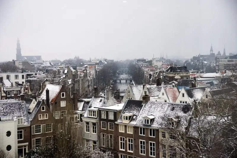 Walking in winter Amsterdam, Netherlands