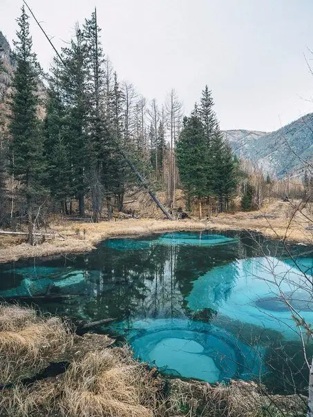 A living geyser lake in the depths of the Altai Republic