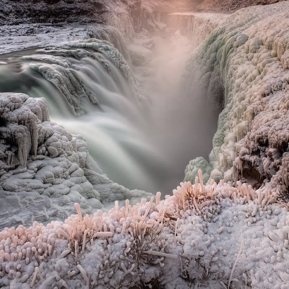 Golden Waterfall Gydlfoss in Iceland