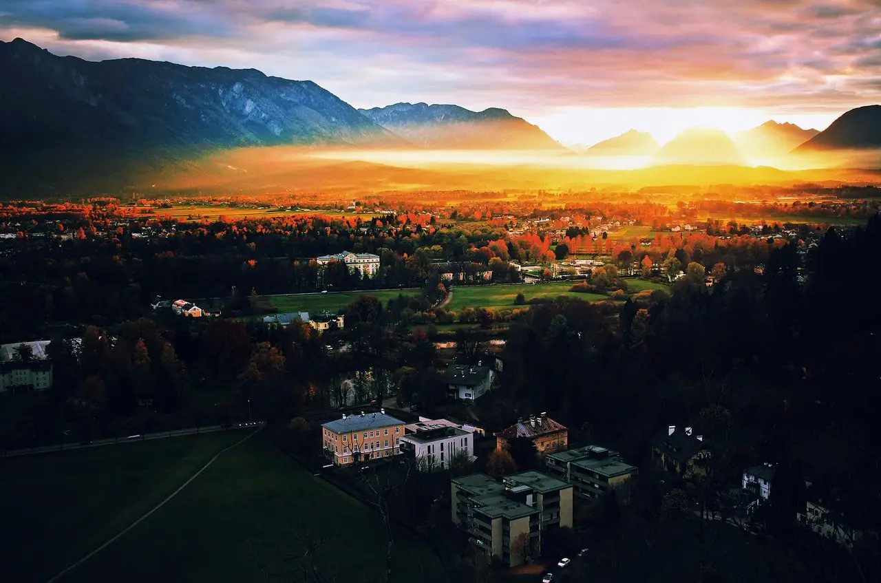 Sunset in Salzburg, Austria.