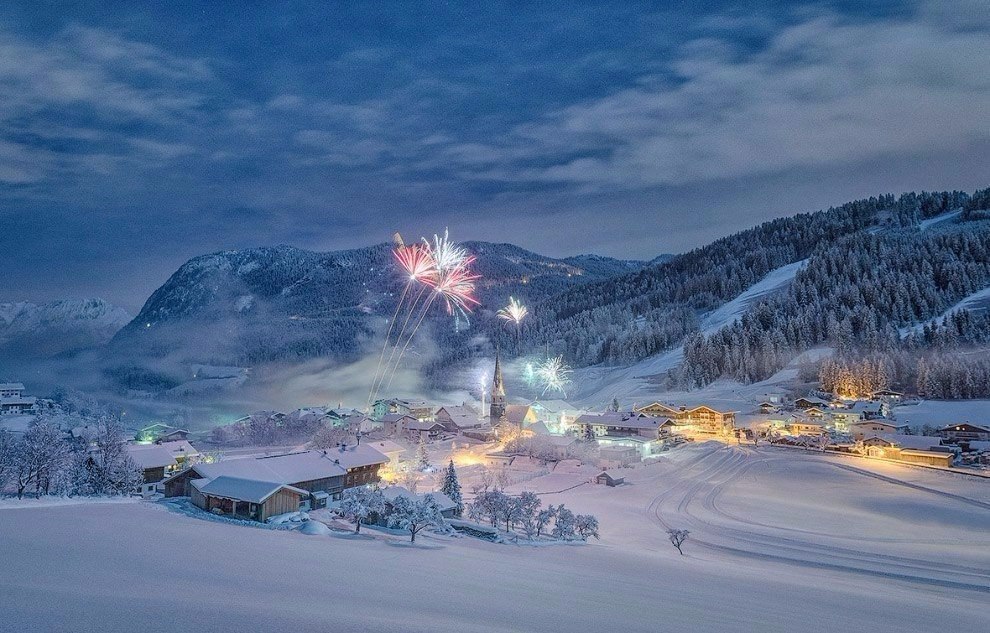 Snow-covered village in Austria