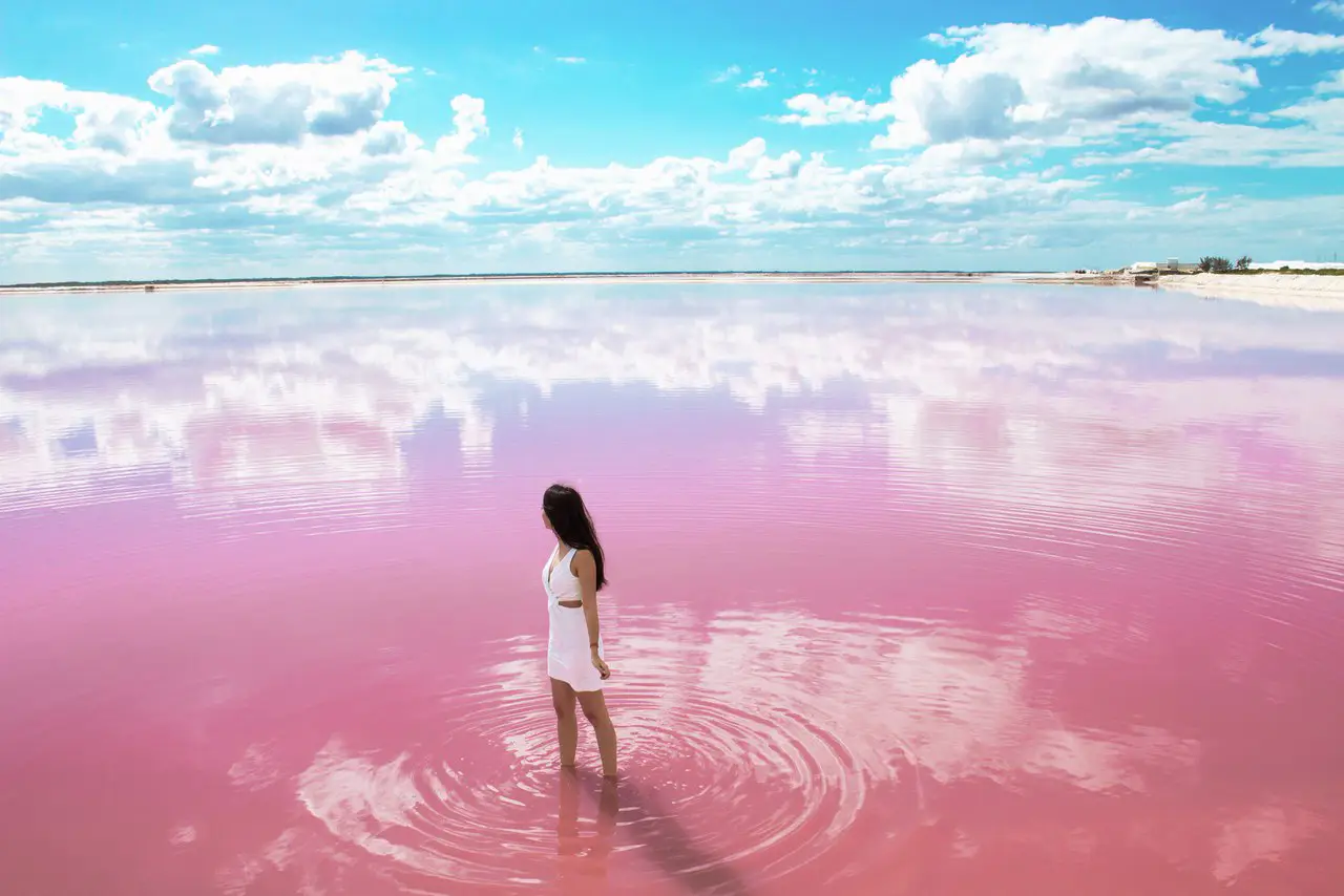 The pink lagoon off the coast of Mexico